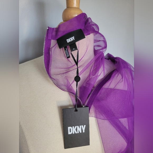 NWT! DKNY Purple Sheer Tulle Overlay Puffy Sleeve Blouse Top SZ M - Picture 8 of 8